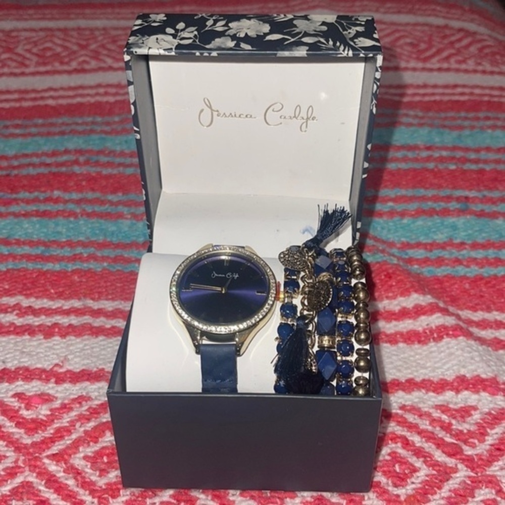 Jessica Carlyle Watch & Bracelets Set Blue Brand New never Used